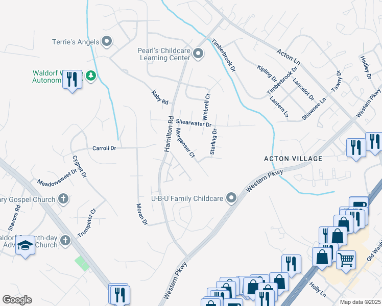 map of restaurants, bars, coffee shops, grocery stores, and more near 11877 Shoveler Court in Waldorf