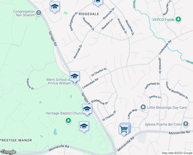 map of restaurants, bars, coffee shops, grocery stores, and more near 14324 Lindendale Road in Woodbridge