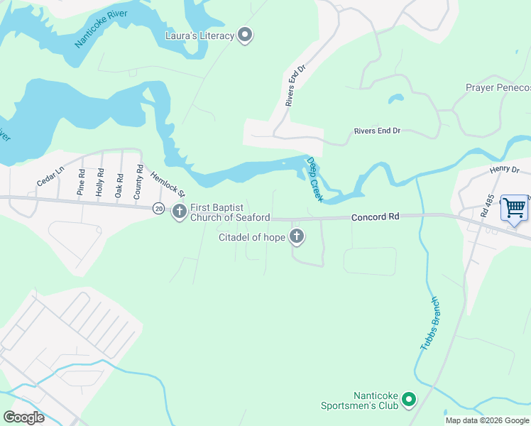 map of restaurants, bars, coffee shops, grocery stores, and more near 25211 Griffs Way in Seaford