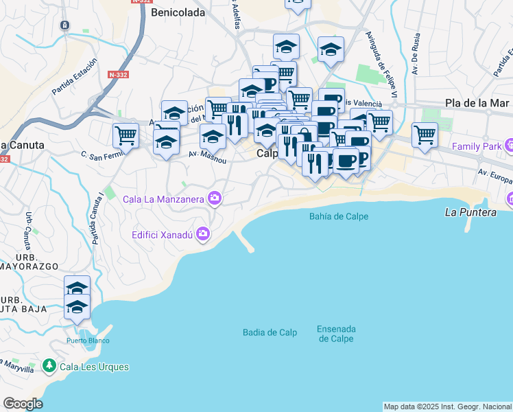 map of restaurants, bars, coffee shops, grocery stores, and more near 9 Calle Proyecto 5 in Calpe