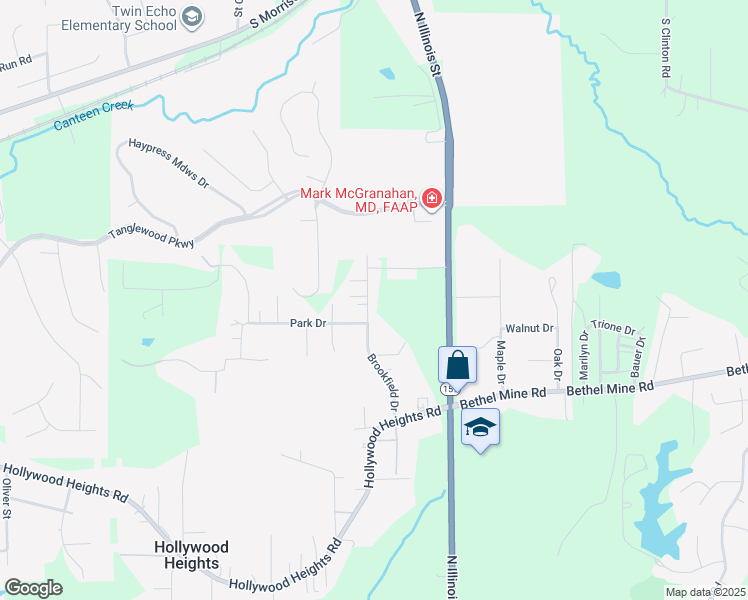 map of restaurants, bars, coffee shops, grocery stores, and more near 8032 Brookfield Drive in Caseyville
