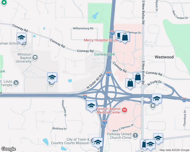 map of restaurants, bars, coffee shops, grocery stores, and more near 491 Covenant Lane in Creve Coeur
