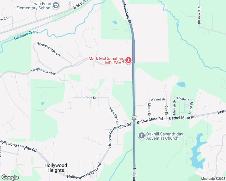 map of restaurants, bars, coffee shops, grocery stores, and more near 8032 Brookfield Drive in Caseyville