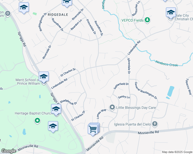 map of restaurants, bars, coffee shops, grocery stores, and more near 14288 Princedale Drive in Woodbridge