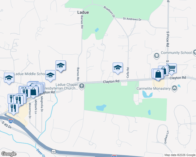 map of restaurants, bars, coffee shops, grocery stores, and more near 959 Tirrill Farms Road in St. Louis