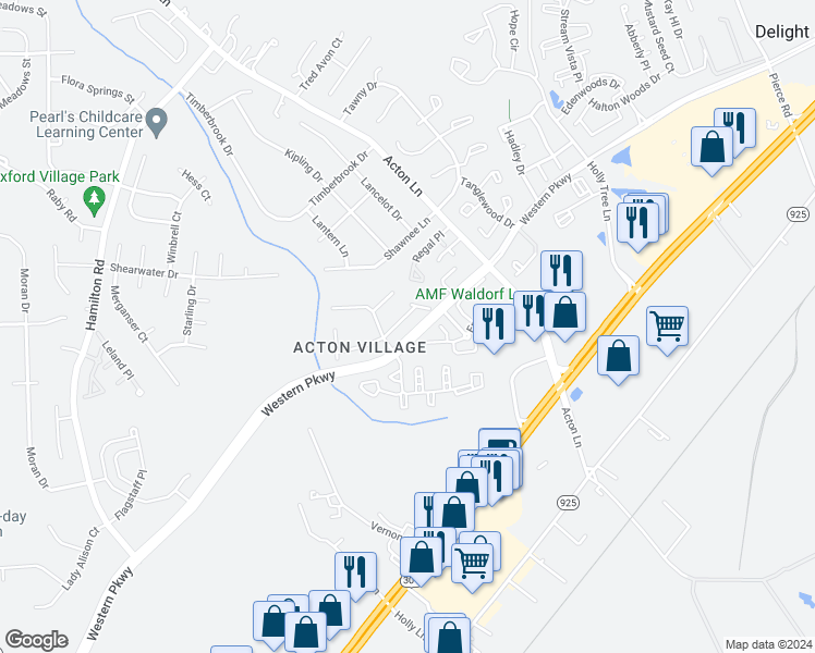 map of restaurants, bars, coffee shops, grocery stores, and more near 23 Meadow Lane in Waldorf