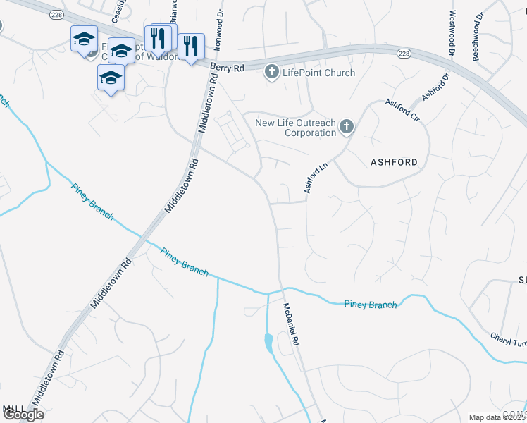map of restaurants, bars, coffee shops, grocery stores, and more near 10390 Hallmark Lane in Waldorf
