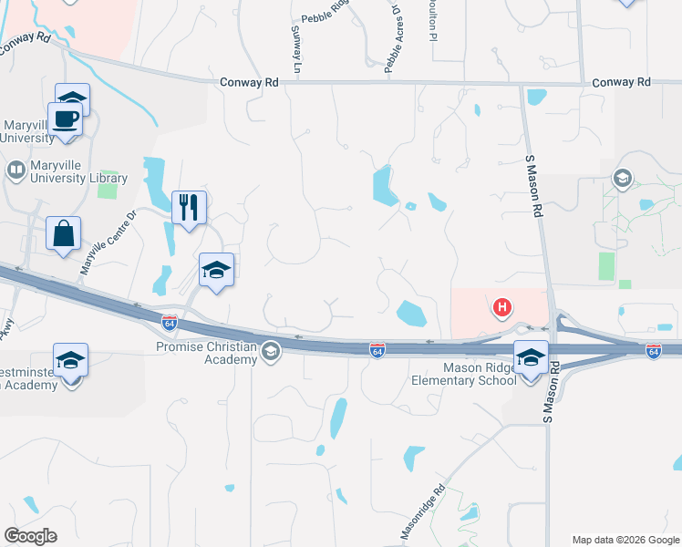 map of restaurants, bars, coffee shops, grocery stores, and more near 1 Tree Top View Court in Saint Louis