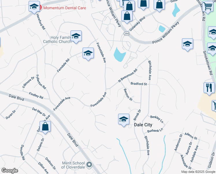 map of restaurants, bars, coffee shops, grocery stores, and more near 3422 North Beaumont Road in Woodbridge