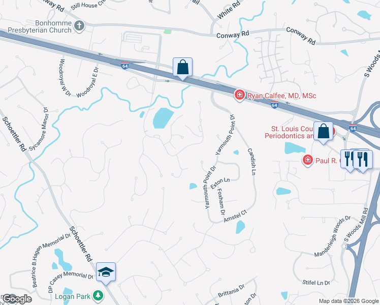 map of restaurants, bars, coffee shops, grocery stores, and more near 1543 Timberlake Manor Parkway in Chesterfield