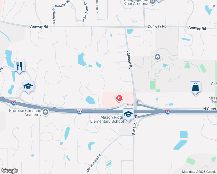 map of restaurants, bars, coffee shops, grocery stores, and more near 528 Windy Hill Acres Lane in Chesterfield