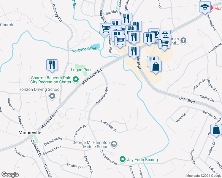 map of restaurants, bars, coffee shops, grocery stores, and more near 14325 Wrangler Lane in Dale City