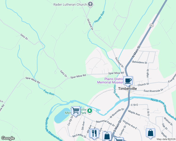 map of restaurants, bars, coffee shops, grocery stores, and more near 5141 Dogwood Court in Timberville
