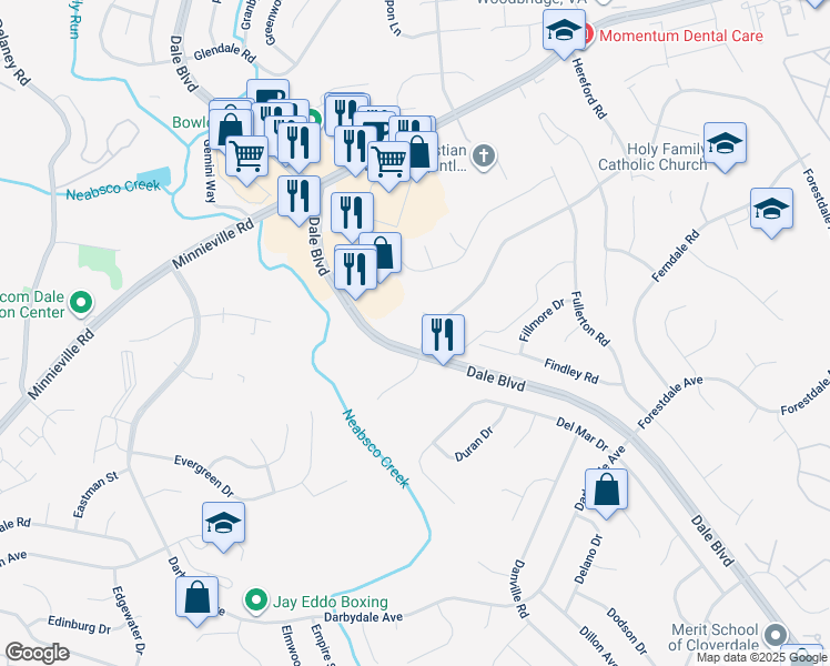 map of restaurants, bars, coffee shops, grocery stores, and more near 3958 Forestdale Avenue in Woodbridge