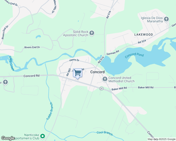 map of restaurants, bars, coffee shops, grocery stores, and more near 11110 Church Road in Seaford
