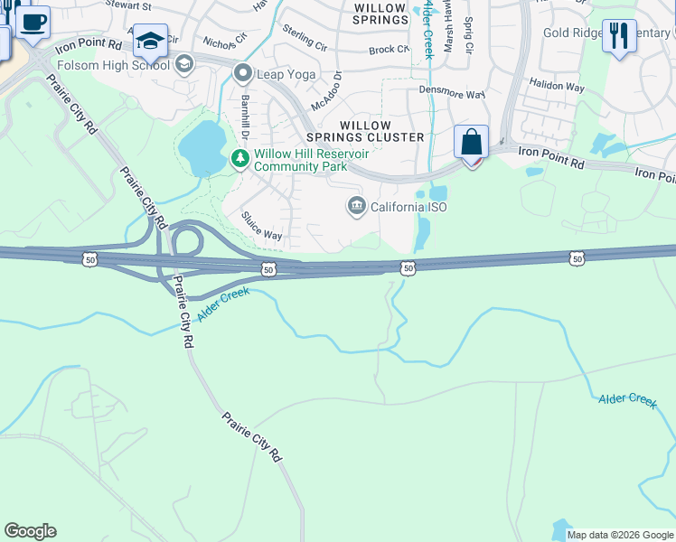 map of restaurants, bars, coffee shops, grocery stores, and more near Lincoln Hwy in Folsom