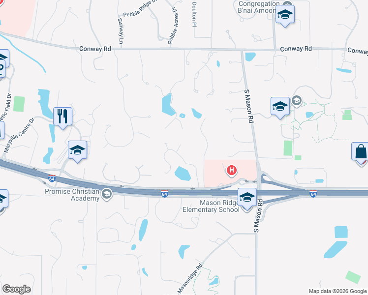 map of restaurants, bars, coffee shops, grocery stores, and more near 586 Pine Tree Lake Court in Chesterfield