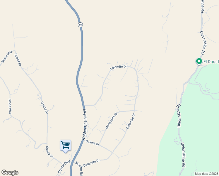 map of restaurants, bars, coffee shops, grocery stores, and more near 5768 Dolomite Drive in El Dorado County