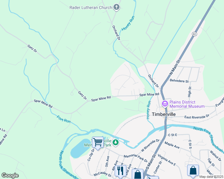 map of restaurants, bars, coffee shops, grocery stores, and more near 5138 Dogwood Court in Timberville