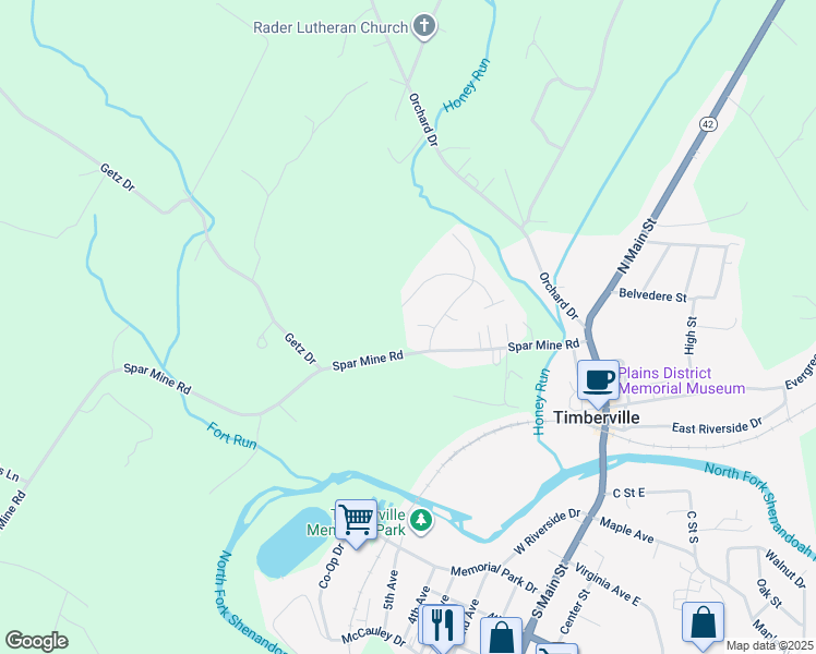 map of restaurants, bars, coffee shops, grocery stores, and more near 5138 Dogwood Court in Timberville