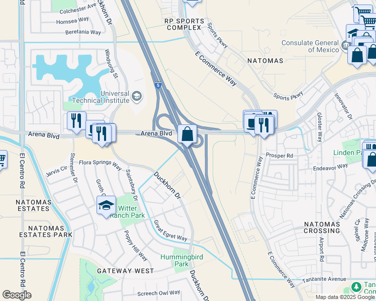 map of restaurants, bars, coffee shops, grocery stores, and more near in Sacramento