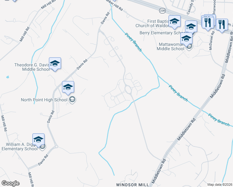 map of restaurants, bars, coffee shops, grocery stores, and more near 2813 Montpelier Drive in Waldorf