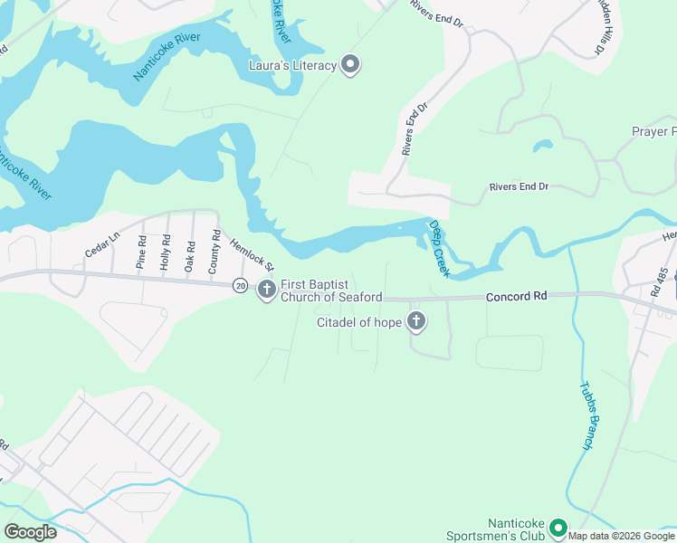 map of restaurants, bars, coffee shops, grocery stores, and more near 10087 Concord Road in Seaford