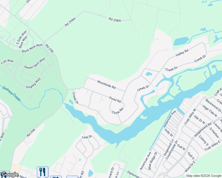 map of restaurants, bars, coffee shops, grocery stores, and more near 462 Woodside Road in Millsboro