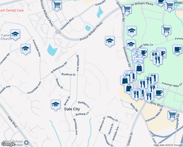 map of restaurants, bars, coffee shops, grocery stores, and more near 14308 Belleville Avenue in Woodbridge
