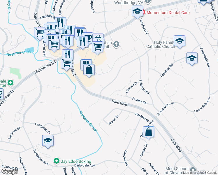 map of restaurants, bars, coffee shops, grocery stores, and more near 3947 Forestdale Avenue in Woodbridge