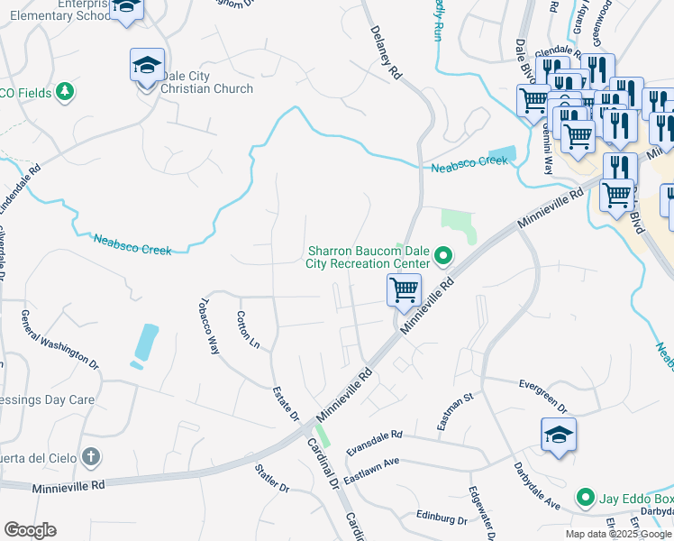 map of restaurants, bars, coffee shops, grocery stores, and more near 4707 Still Place in Woodbridge