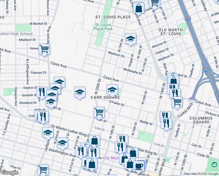 map of restaurants, bars, coffee shops, grocery stores, and more near 1911 Phipps Street in St. Louis