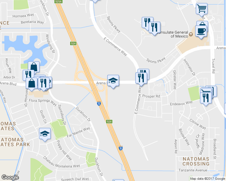 map of restaurants, bars, coffee shops, grocery stores, and more near 100 Luna Grande Circle in Sacramento