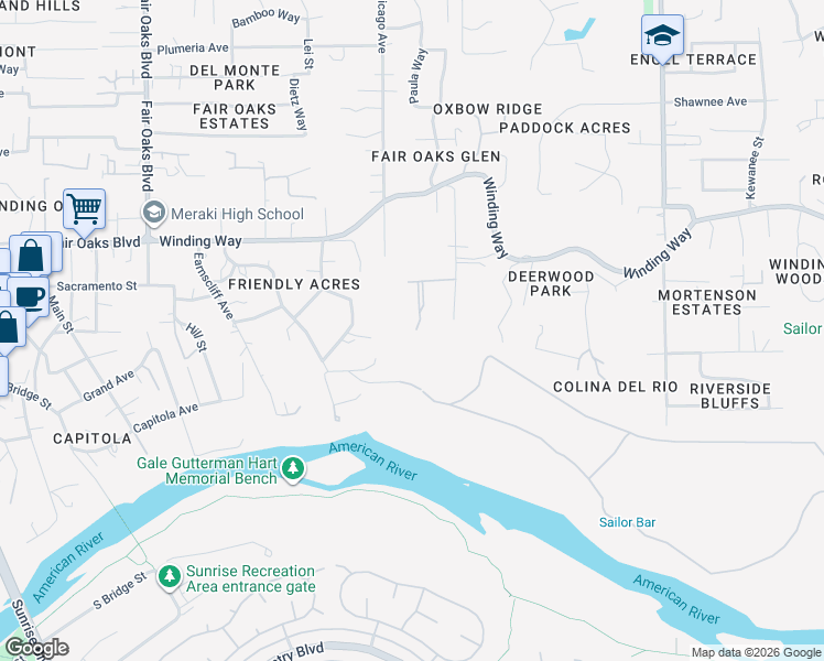 map of restaurants, bars, coffee shops, grocery stores, and more near 4255 Greenvale Road in Fair Oaks