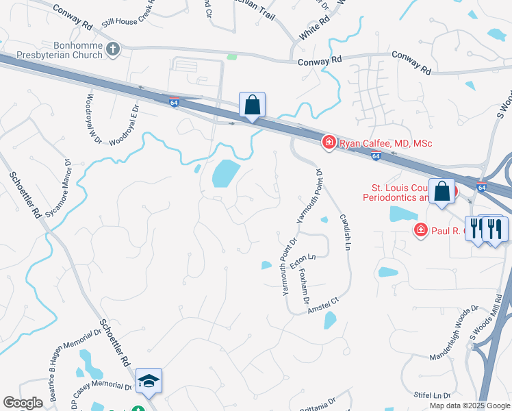 map of restaurants, bars, coffee shops, grocery stores, and more near 1543 Timberlake Manor Parkway in Chesterfield