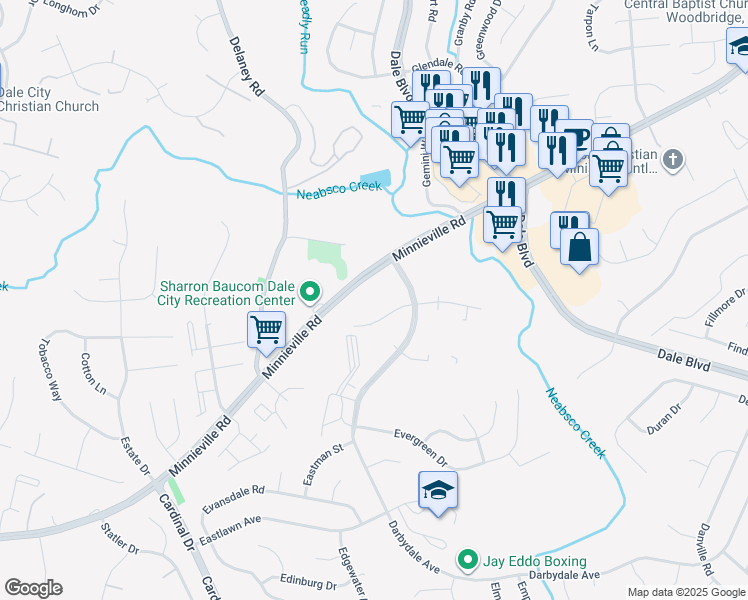 map of restaurants, bars, coffee shops, grocery stores, and more near 14397 Westminister Lane in Dale City