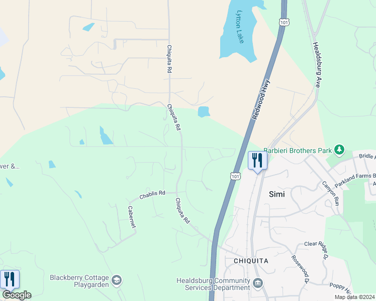 map of restaurants, bars, coffee shops, grocery stores, and more near 330 Chiquita Road in Healdsburg