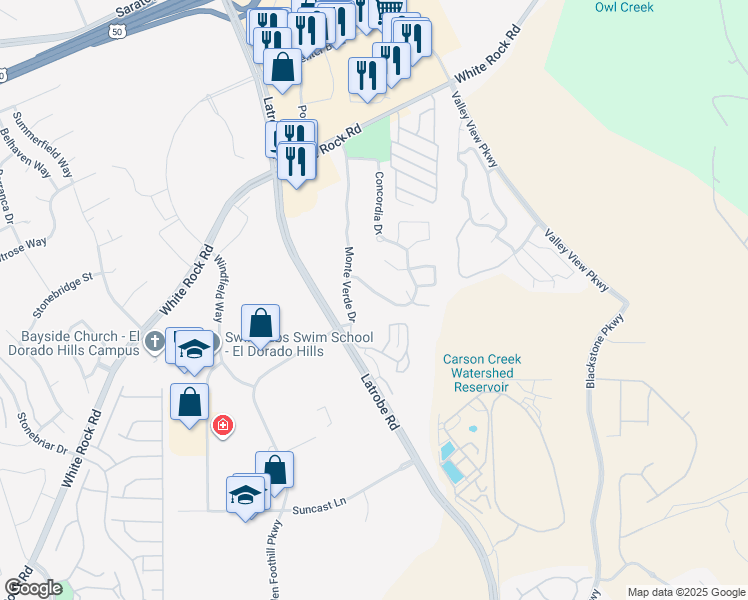 map of restaurants, bars, coffee shops, grocery stores, and more near 510 Ventura Court in El Dorado Hills