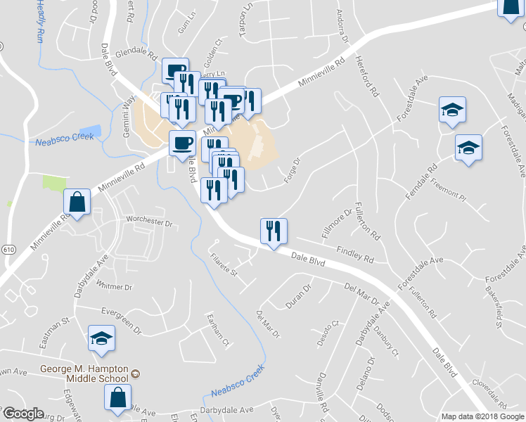 map of restaurants, bars, coffee shops, grocery stores, and more near 14351 Forestdale Court in Woodbridge