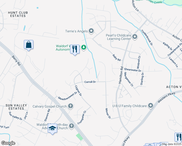 map of restaurants, bars, coffee shops, grocery stores, and more near 2460 Tuckahoe Court in Waldorf