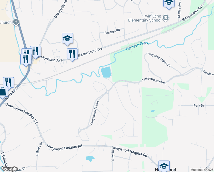 map of restaurants, bars, coffee shops, grocery stores, and more near 8002 Villa Valley Lane in Caseyville