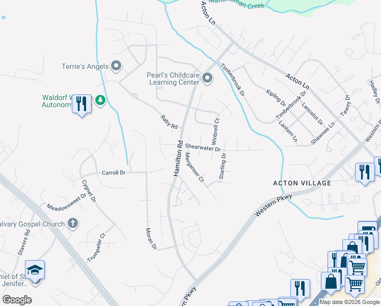 map of restaurants, bars, coffee shops, grocery stores, and more near 2524 Merganser Court in Waldorf