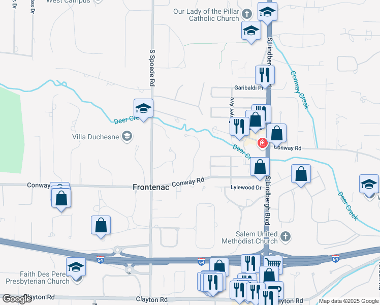 map of restaurants, bars, coffee shops, grocery stores, and more near 865 Chapel Oaks Road in Frontenac