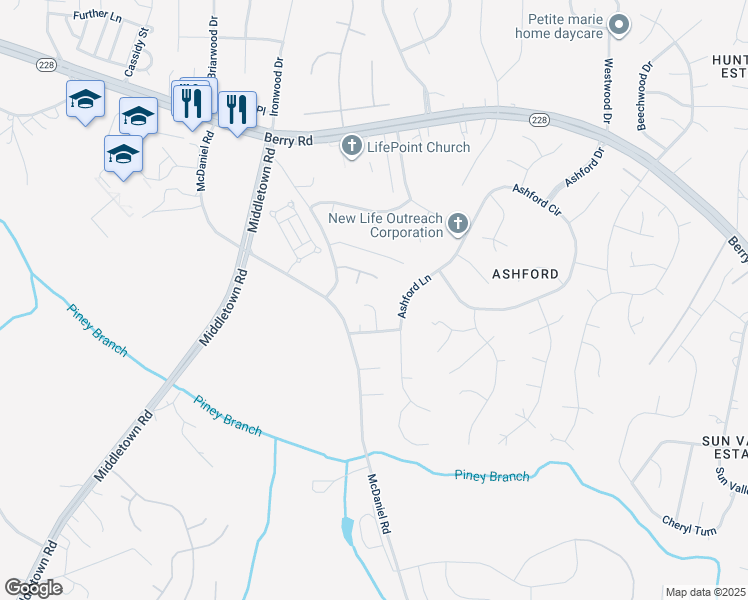map of restaurants, bars, coffee shops, grocery stores, and more near 2546 Winslow Court in Waldorf
