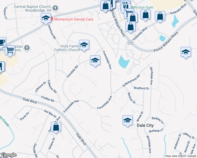 map of restaurants, bars, coffee shops, grocery stores, and more near 14301 Florence Court in Woodbridge