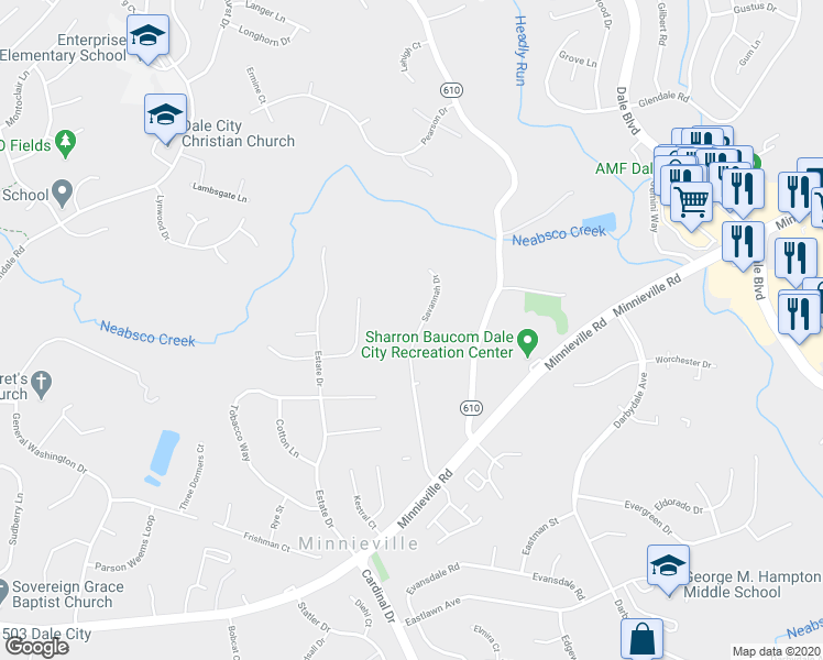 map of restaurants, bars, coffee shops, grocery stores, and more near 4721 Hedrick Lane in Woodbridge