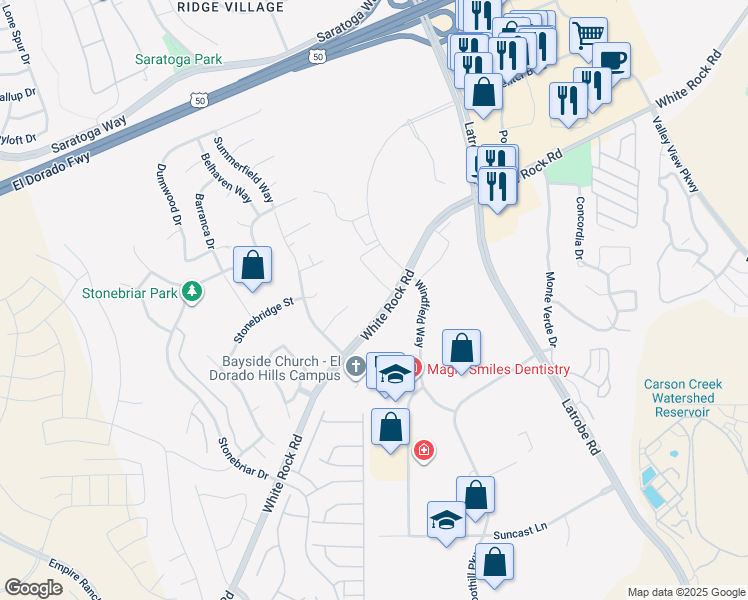 map of restaurants, bars, coffee shops, grocery stores, and more near 2020 Town Center West Way in El Dorado Hills