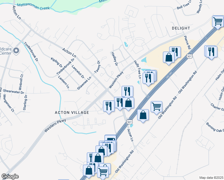 map of restaurants, bars, coffee shops, grocery stores, and more near 2491 Homestead Court in Waldorf