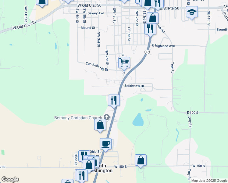 map of restaurants, bars, coffee shops, grocery stores, and more near 899 Highway 57 in Washington