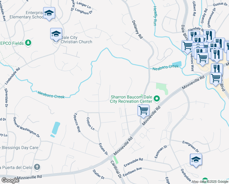 map of restaurants, bars, coffee shops, grocery stores, and more near 4753 Hedrick Lane in Woodbridge